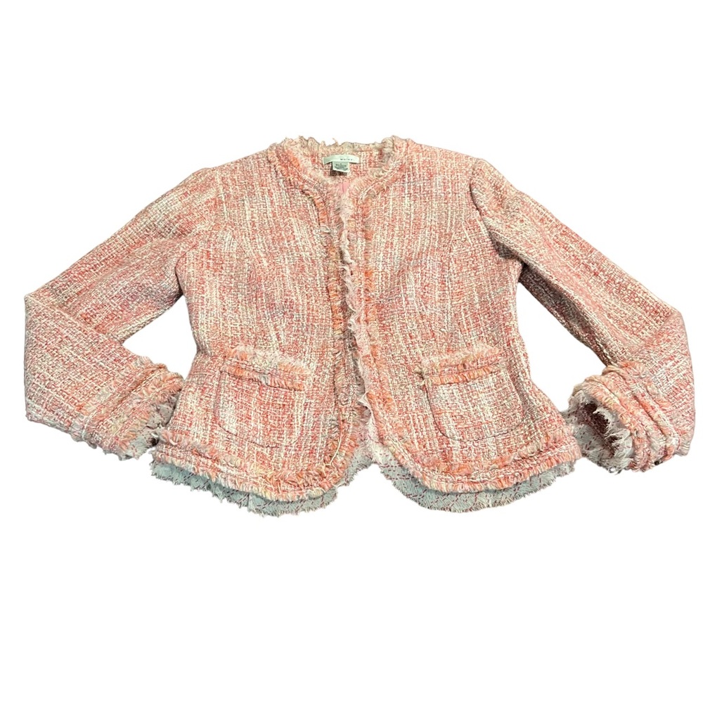 Women's Pink Tweed Fringe Jacket